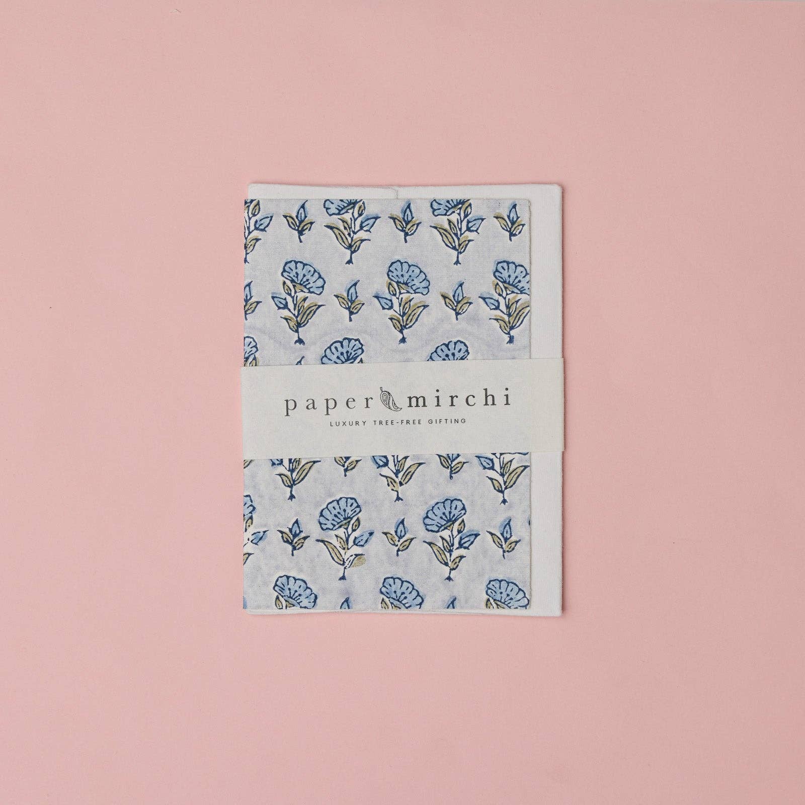 Block Printed Greeting Card - Ditsy Floral Blue Stone