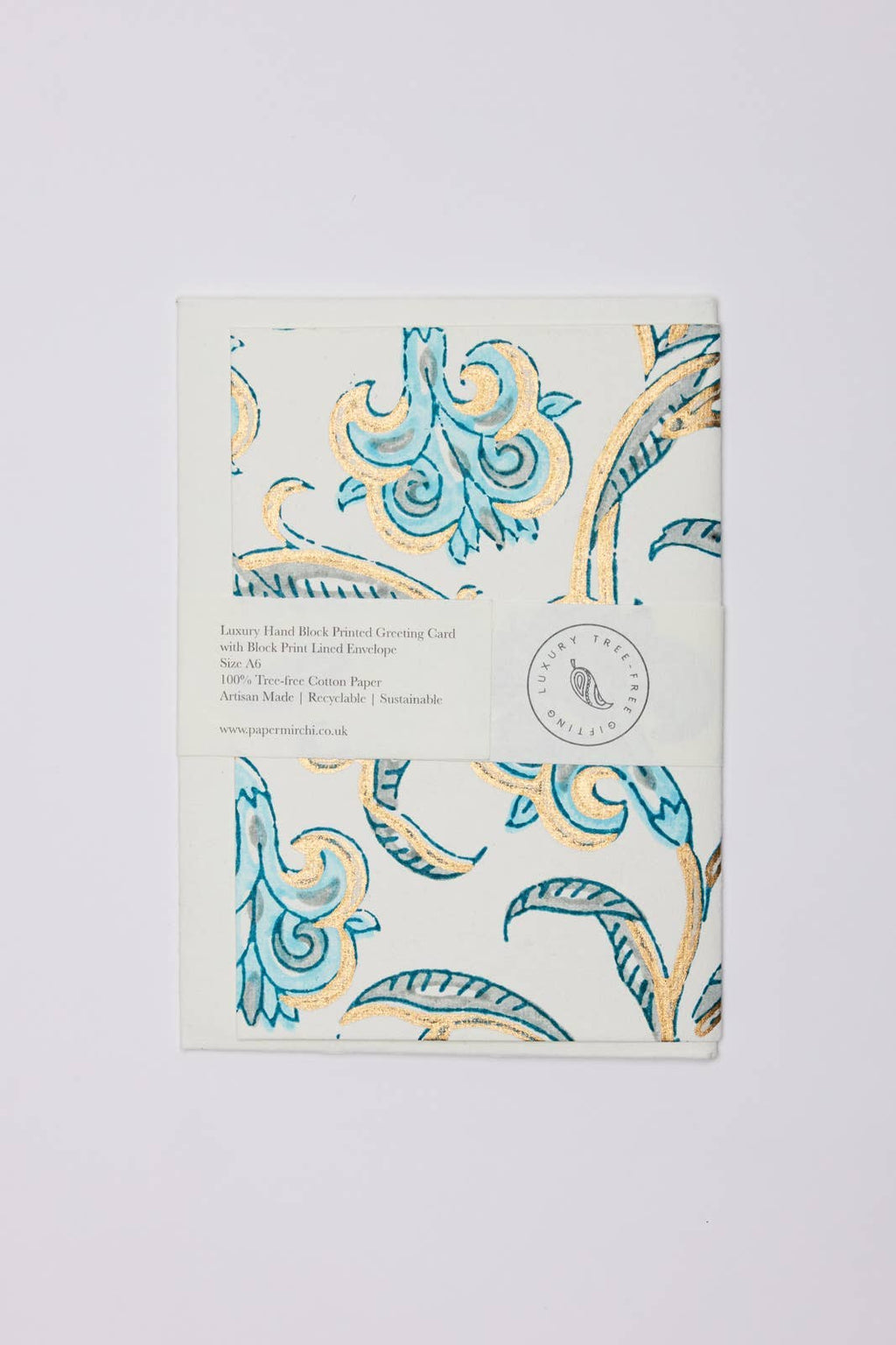 Hand Block Printed Greeting Card - Iris Glitz Turquoise
