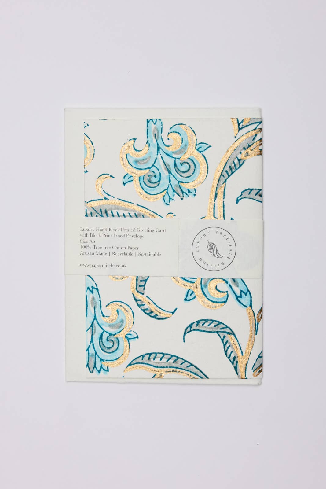 Hand Block Printed Greeting Card - Iris Glitz Turquoise