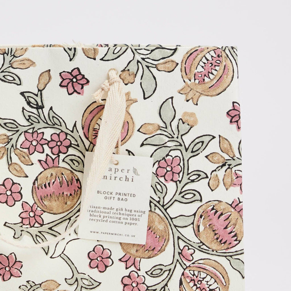Hand Block Printed Gift Bags (Medium) - Pink Earth