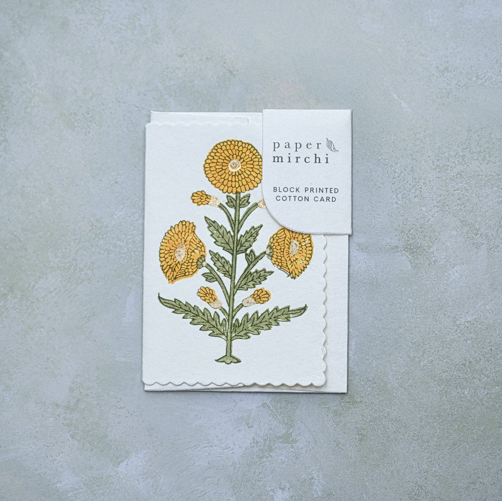 Hand Block Printed Greeting Card - Genda Saffron