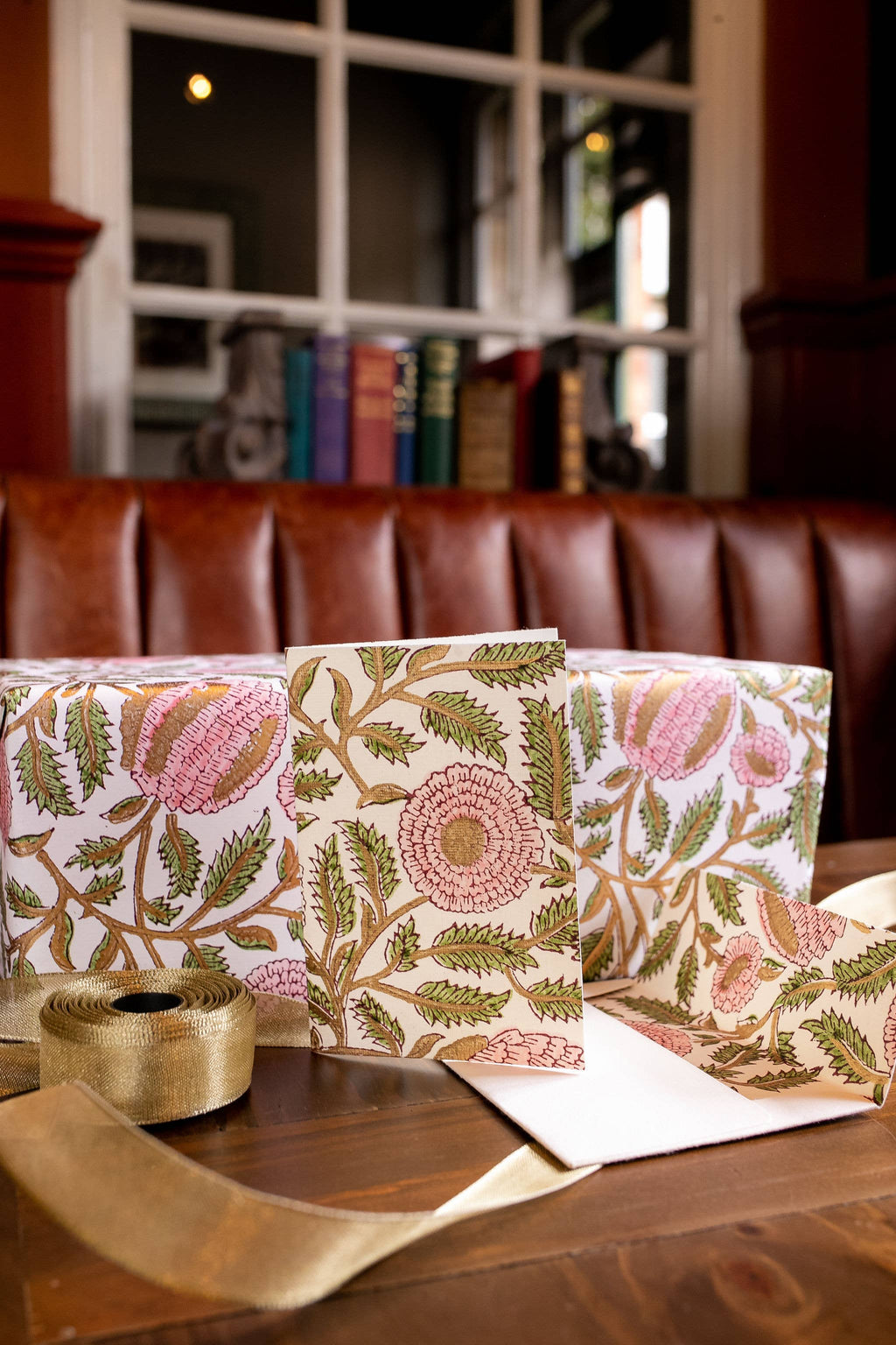 Block Printed Greeting Card - Marigold Glitz Blush