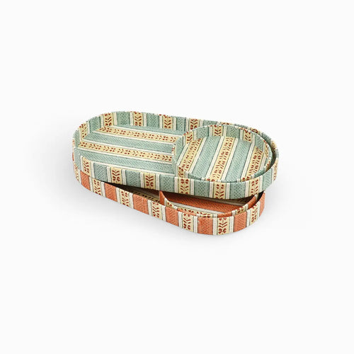 Block Printed Oval Tray Set Brick Red Rhea