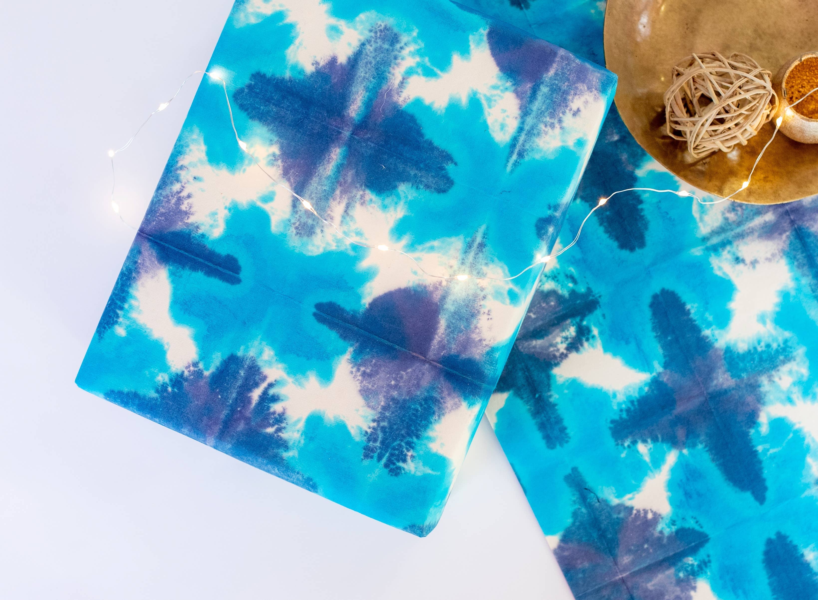 Hand Tie Dyed Gift Wrap - Pyramidal Turquoise/Navy