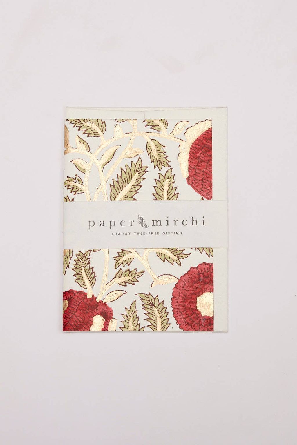 Hand Block Printed Greeting Card - Marigold Glitz Scarlet