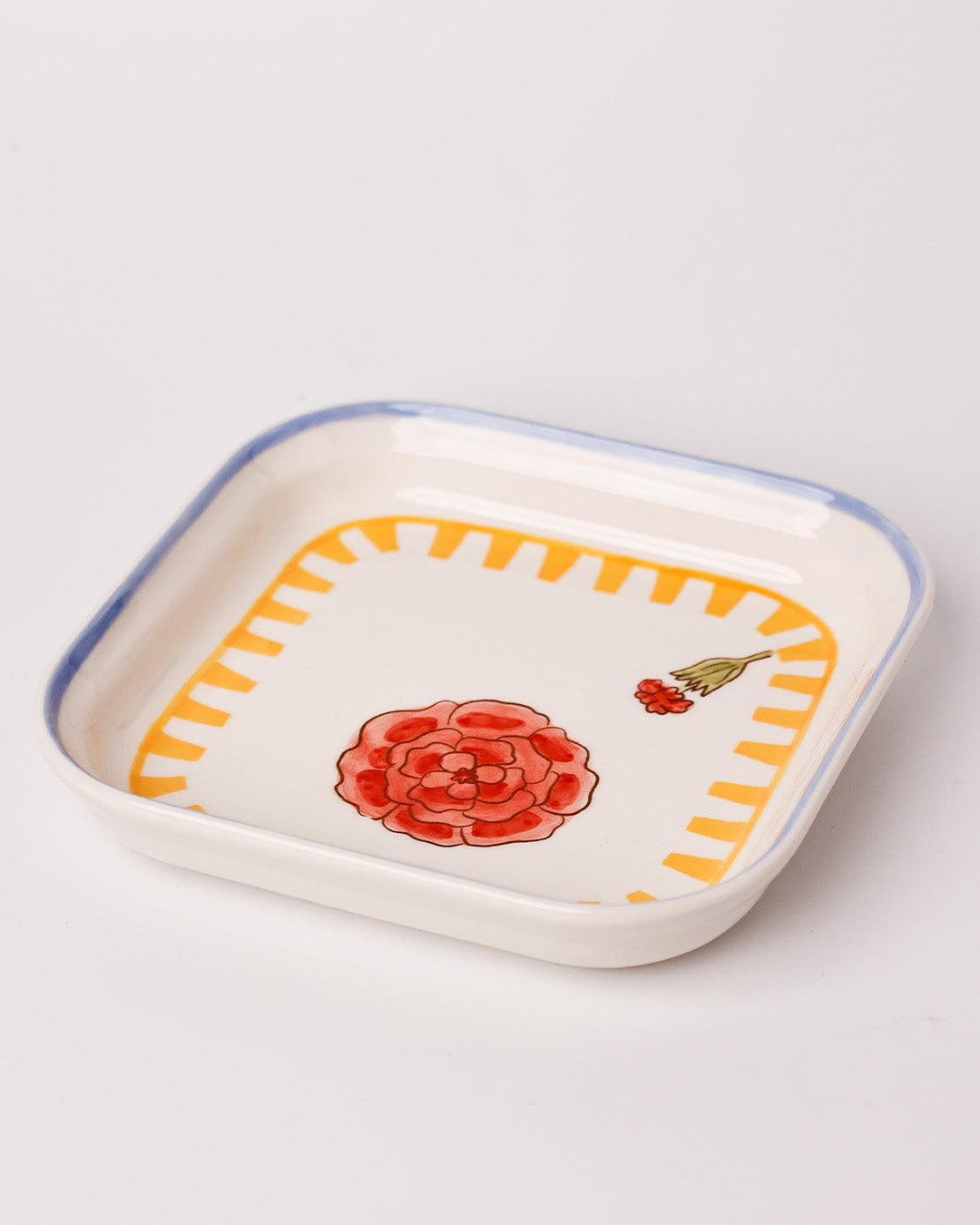 Stripe & Stem Handpainted Ceramic Square Snack Plate 15.5 cm
