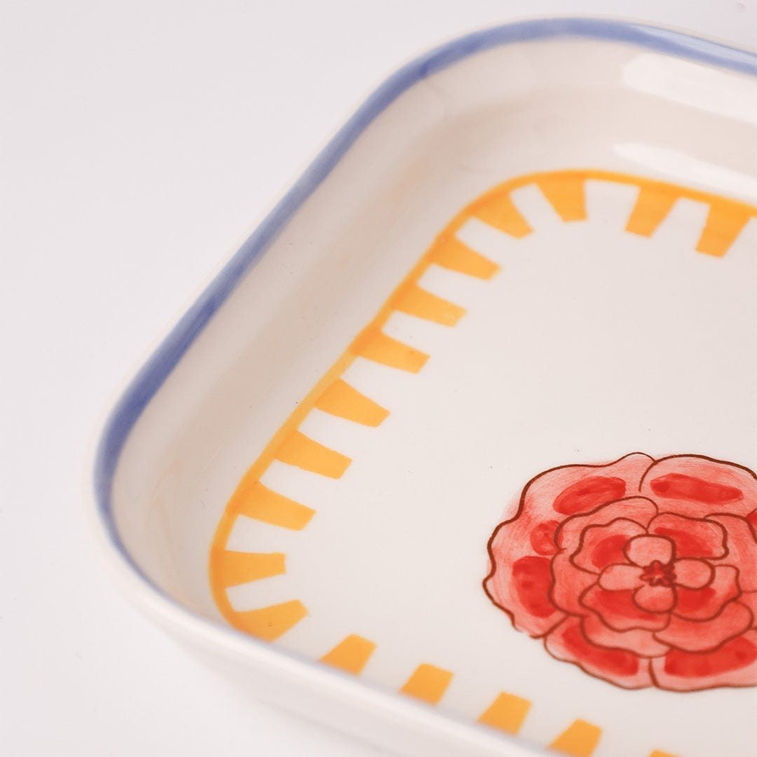 Stripe & Stem Handpainted Ceramic Square Snack Plate 15.5 cm - styled